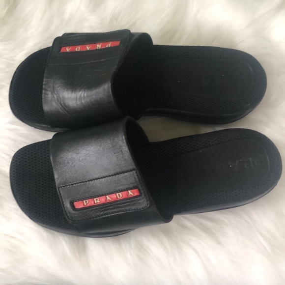 Prada Men's Slides Black Size 6 Velcro Fastener. - Picture 6 of 13